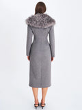 Faye Grey Wool Blend Single-Breasted Coat with Removable Faux Fur Collar