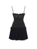 Umra Black Contrast Lace Sweetheart Mini Dress