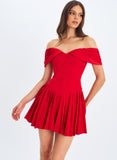 NARELLE CRIMSON OFF SHOULDER SWEETHEART MINI DRESS