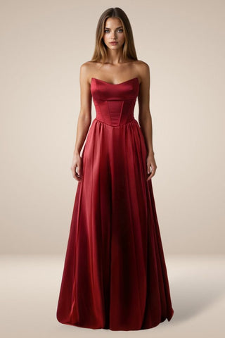 STRAPLESS SATIN A LINE GOWN