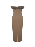 Rayanne Chestnut Fur-trimmed Sweetheart Maxi Dress