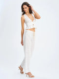 Raina White Cotton Eyelet Straight Pants
