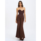 Giovana Espresso Sweetheart Draped Mesh Maxi Dress