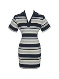 Whitley Navy & Ivory Piqué Cotton Striped Collared Mini Dress