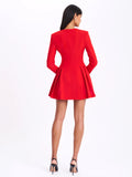 RED BLAZER PLEATED BUTTON UP LONG SLEEVE MINI DRESS