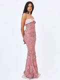 Raphaela Dusty Pink Beaded Floral Strapless Mermaid Maxi Dress