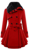FAUX FUR DOUBLE BREASTED WOOL COAT