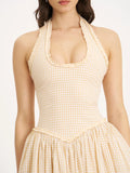 Idella Yellow Gingham U Neck Midi Dress