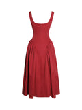 Nahla Red Drop Waist Midi Dress with Buttons