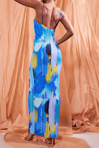 Backless Printed Maxi Cami Dress Blue / S Backless Printed Maxi Cami Dress Blue / S