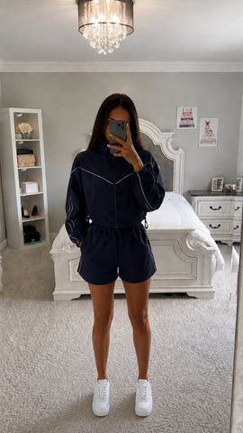 Drawstring Zip-Up Jacket and Shorts Set