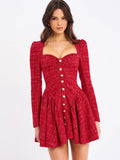 RED TWEED LONG SLEEVE DROP WAIST MINI DRESS
