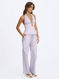 Quinzella Lavender Linen Plunging Halter Neck Top