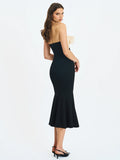 Saige Black Maxi Dress With Ivory Bow Bustline