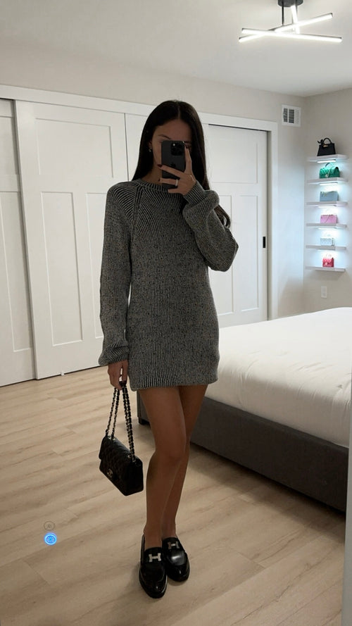 ribbed mock neck mini dress Feels Right Sweater Dress Black/White / Large