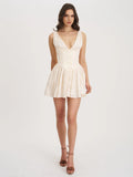 Zahara Off White Jacquard Drop Waist Mini Dress