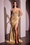 STRAPLESS CRYSTAL & SATIN FITTED DRESS