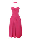 FUCHSIA HALTER NECK CORSET MIDI SUNDRESS