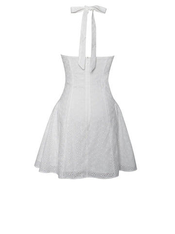 JOANNA White EYELET HALTER MINI DRESS Large JOANNA White EYELET HALTER MINI DRESS Large
