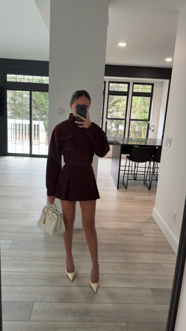 Farryn Mahogany Vegan Suede Cropped Bomber Jacket