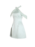 Light Cyan Halter Off-shoulder Backless Mini Dress