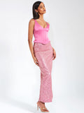 ABITO LUNGO CON CORSETTO E PAILLETTES ROSA JULIANA