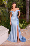 FITTED OFF SHOULDER DRAPED GOWN