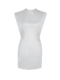 Vienna White Satin Mock Neck Mini Dress