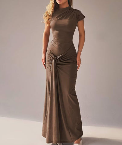 ruched bodycon maxi dress Ruched & Ready sculpting ruched detail bodycon maxi dress in chocolate