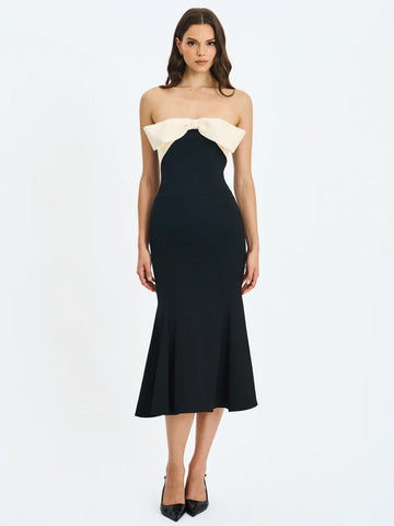 Saige Black Maxi Dress With Ivory Bow Bustline