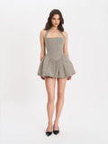 DACIA PLAID HALTER LACE UP BUBBLE HEM MINI DRESS