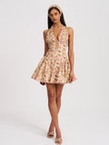 Mackenzie Green And Pink Floral Print Mini Dress