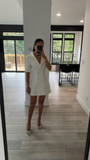 Madelina White Double Breast Satin Trim Blazer Dress