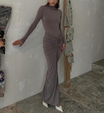 LONG SLEEVE RUCHED BODYCON MAXI DRESS