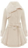 FAUX FUR DOUBLE BREASTED WOOL COAT