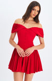 NARELLE CRIMSON OFF SHOULDER SWEETHEART MINI DRESS