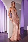 SEQUIN EMBELLISHED HALTER FITTED DRESS