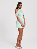 Light Cyan Halter Off-shoulder Backless Mini Dress