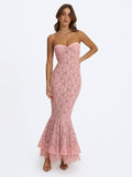 Rosalyn Pink Lace Sweetheart Maxi Mermaid Dress