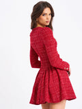 RED TWEED LONG SLEEVE DROP WAIST MINI DRESS