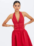 Ursel Crimson Gathered A-Line Midi Skirt
