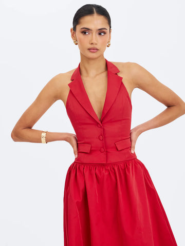 Ursel Crimson Gathered A-Line Midi Skirt