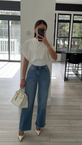SHORT SLEEVE CREW NECK CINCHED WAIST TOP