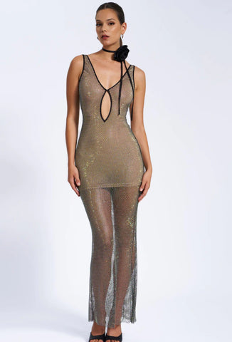 ROBE LONGUE EN MAILLE À STRASS QUAY 