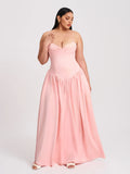 Baby Pink Ruched Breast Drop Waist Maxi Dress