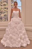 RUFFLE FLOWER LACE BRIDAL GOWN