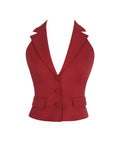 Ursella Crimson Halter Single-Breasted Lapel Top