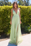 A LINE TULLE V NECK DRESS