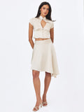 Galina Ivory Satin Asymmetrical Midi Skirt