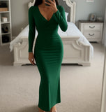 LONG SLEEVE STRETCH MIDI GOWN